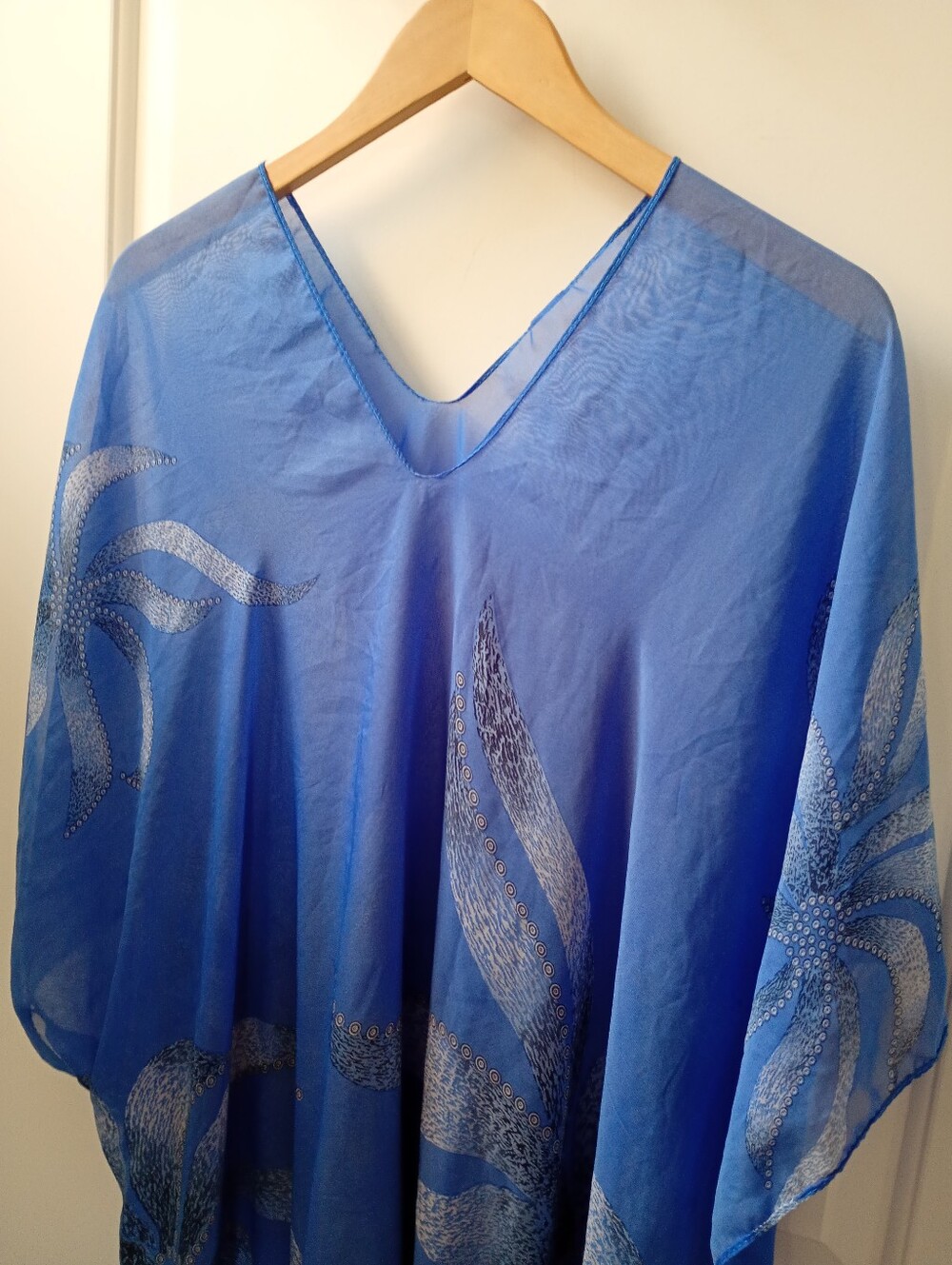 Beachy Vibrant Colbalt Blue Floral Sheer Kaftan Cover-Up - Picture 3 of 7